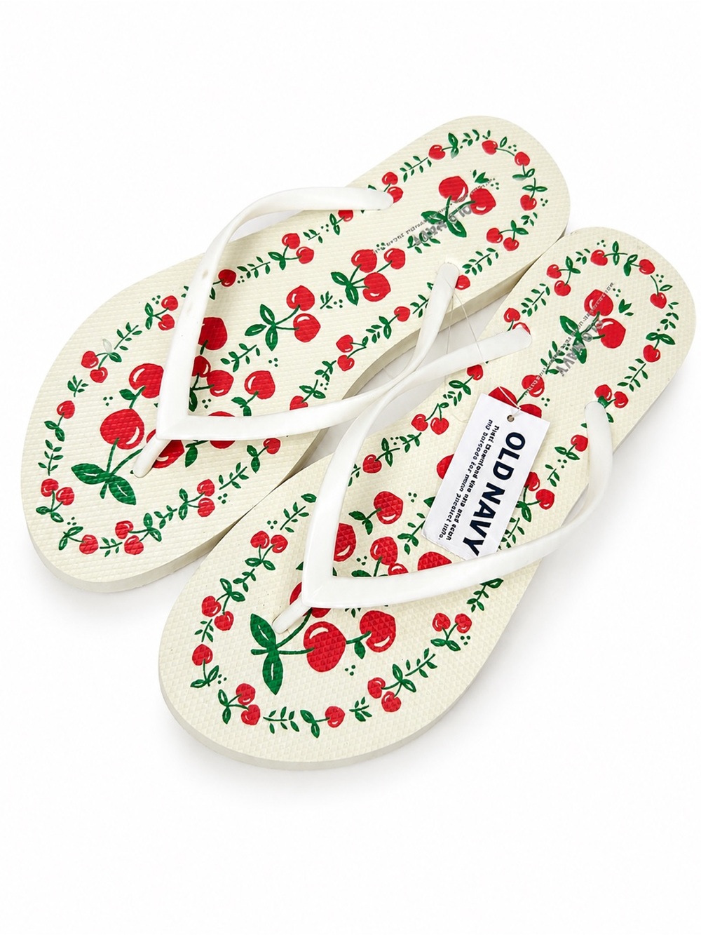 Old Navy Cream Flip Flops with Red Cherry Print